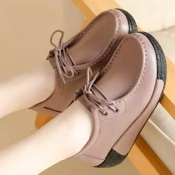 Осенние новые туфли в английском стиле с круглой головкой и мягкой подошвой, женская обувь Lefu Номер продукта 35 чёрный