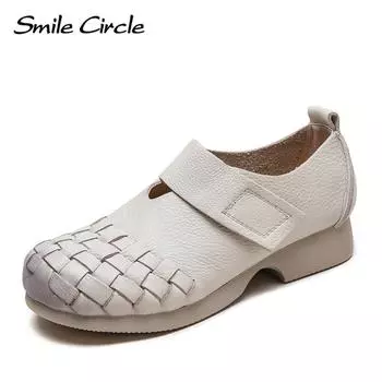 Осенние новые удобные однослойные туфли из воловьей кожи в стиле ретро, простая женская обувь для отдыха 35 чёрный