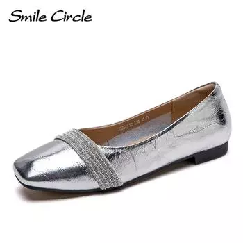 Осенние новые удобные туфли на плоской подошве со стразами и открытым носком, женская обувь из воловьей кожи с несколькими слоями головы 35 слоновая кость