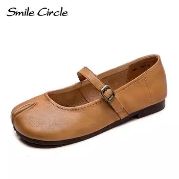 Осенние новые удобные универсальные туфли на плоской подошве, нежная женская обувь из воловьей кожи с раздельным носком в стиле ретро 35 коричневый