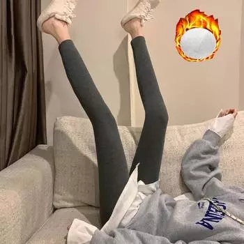 Осенние новые утолщенные однотонные повседневные теплые фланелевые леггинсы для женщин, облегающие зимние леггинсы, женские модные плюшевые леггинсы-карандаш 25682 One Size чёрный