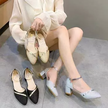 Осенние новые высокие каблуки модные высокие универсальные сандалии с толстым каблуком и блестками в горошек сандалии на высоком каблуке 35 серебряный