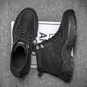 Осенние новые высокие рабочие туфли для мужчин, ботильоны на платформе, модные качественные ботинки, уличные ботинки Zapatos De Hombre 39 чёрный