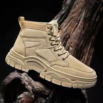 Осенние новые высокие рабочие туфли для мужчин, ботильоны на платформе, модные качественные ботинки, уличные ботинки Zapatos De Hombre 39 чёрный