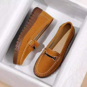 Осенние новые замшевые туфли-бобы на мягкой подошве, женская обувь без шнуровки на плоской подошве, размеры 35–41 35 абрикосовый