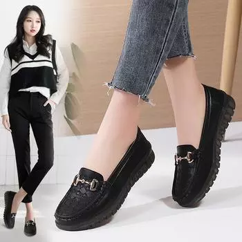 Осенние новые замшевые туфли-бобы на мягкой подошве, женская обувь без шнуровки на плоской подошве, размеры 35–42 35 чёрный