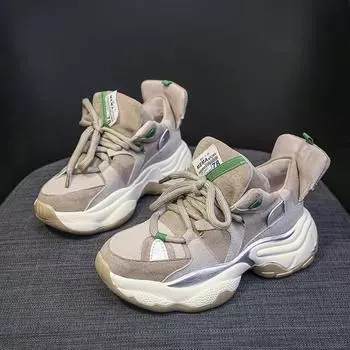 Осенние новые зеленые массивные кроссовки женские замшевые туфли на платформе повседневные туфли популярные женские туфли на платформе вулканизированные для женщин 35 серый