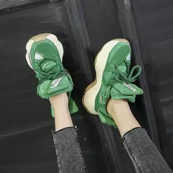 Осенние новые зеленые массивные кроссовки женские замшевые туфли на платформе повседневные туфли популярные женские туфли на платформе вулканизированные для женщин 35 серый