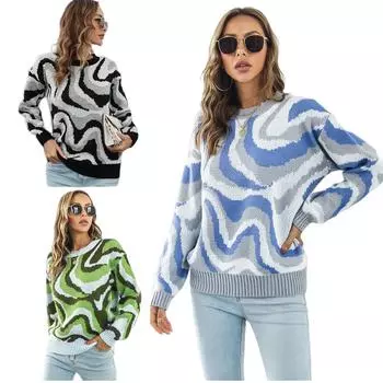 Осенние новые женские свободные осенне-зимние повседневные трикотажные изделия с длинными рукавами S чёрный