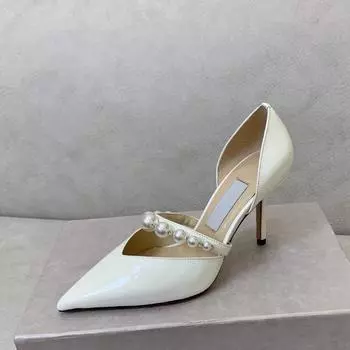 Осенние новые женские туфли на высоком каблуке с острым носком, полые туфли-лодочки с жемчужным ремешком, сказочная обувь 41