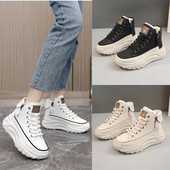 Осенние новые женские туфли с круглым носком, толстая подошва, увеличивающая высоту, повседневные туфли с высоким верхом, женские туфли 35 белый