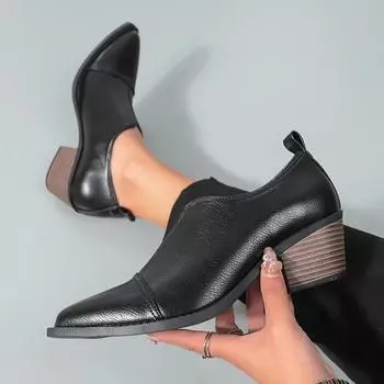 Осенние новые женские туфли с острым носком на толстом среднем каблуке в стиле ретро, черные модные туфли большого размера для работы, на толстом каблуке, женские туфли 35 чёрный