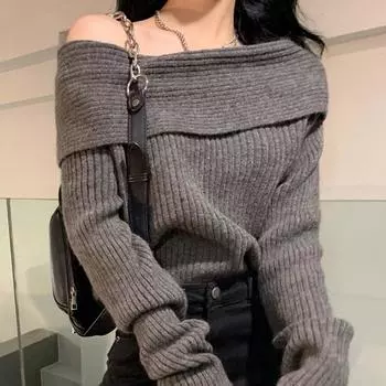 Осенние облегающие сексуальные свитера с открытыми плечами, вязаные свитера для женщин, модные повседневные зимние свитера с разрезом по шее, женские винтажные короткие джемперы, топы 25529 One Size белый