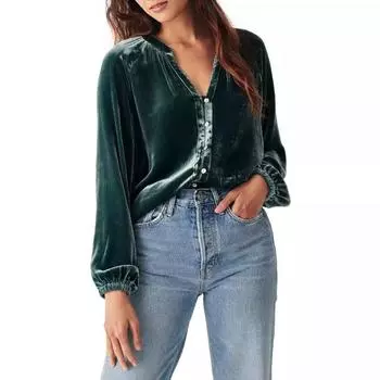 Осенние однотонные блузки и рубашки с V-образным вырезом, женская рубашка с длинными рукавами, универсальная рубашка из золотого бархата для поездок на работу S бордовый