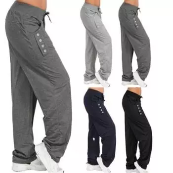 Осенние однотонные повседневные свободные широкие брюки на шнуровке, женские модные прямые брюки со средней талией и карманами больших размеров, простые офисные женские брюки 25169 S чёрный