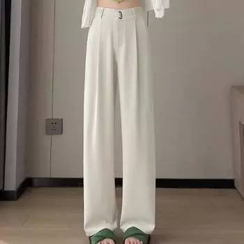 Осенние однотонные повседневные женские брюки с высокой талией, модные простые свободные прямые широкие брюки, женские элегантные облегающие офисные женские брюки 26036 S светло-зеленый