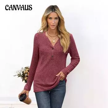 Осенние однотонные свободные топы с V-образным вырезом и длинными рукавами на пуговицах для женщин S бордовый