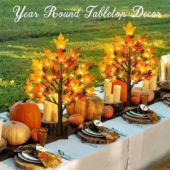 Осенние огни клена с 24/36 светодиодами, работающими от батареек, настольная лампа на День благодарения, искусственная шишка, кленовый лист, урожай, осенний домашний декор S
