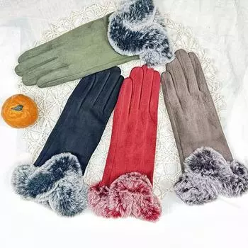 Осенние перчатки из искусственного меха кролика для сохранения тепла женские замшевые бархатные перчатки из меха кролика Рекс для отдыха на открытом воздухе светло-коричневого