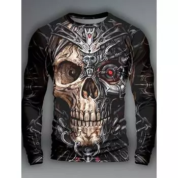 Осенние персонализированные футболки со скелетами, весенний топ с круглым вырезом и длинными рукавами, мужская спортивная одежда с буквами, винтажная футболка с 3D-принтом больших размеров S