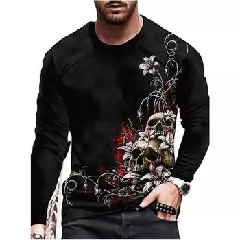 Осенние персонализированные футболки со скелетами, весенний топ с круглым вырезом и длинными рукавами, мужская спортивная одежда, большие размеры, винтажная футболка с 3D-принтом S