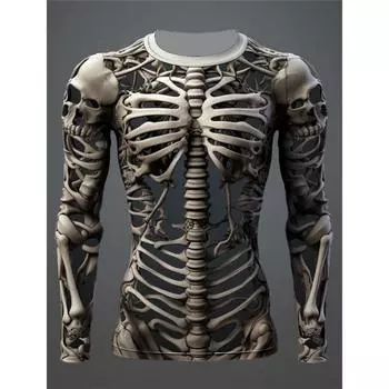 Осенние персонализированные футболки со скелетами, весенний топ с круглым вырезом и длинными рукавами, мужская спортивная одежда с буквами, винтажная футболка с 3D-принтом больших размеров S