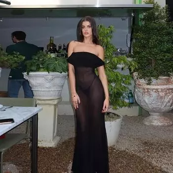 Осенние платья в стиле знаменитостей на одно плечо, сексуальные сетчатые прозрачные платья для женщин S чёрный