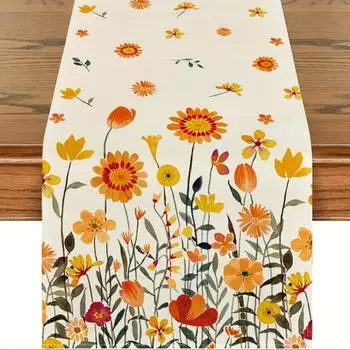Осенние полевые цветы, листья, льняные дорожки для стола, сезонные цветочные украшения для комода, шарф, декор стола, праздничный декор для свадьбы, вечеринки, кухни, столовой 150x33cm 59x13inch
