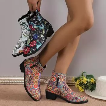 Осенние полусапожки на среднем каблуке женские сапоги Cross-border Large Size 40-43 Ветрозащитные сапоги женские 35 красный