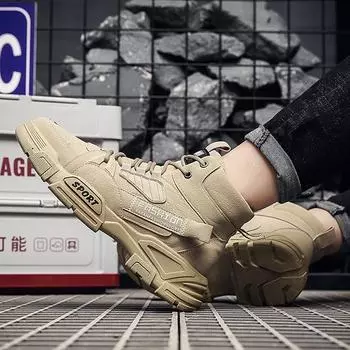 Осенние повседневные рабочие ботинки на открытом воздухе, британские высокие мужские ботинки 39 чёрный