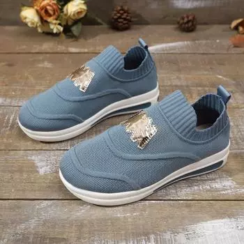 Осенние повседневные туфли большого размера на плоской подошве для женщин 2024 года, новые дышащие удобные сетчатые спортивные туфли с неглубоким носком 35 синий