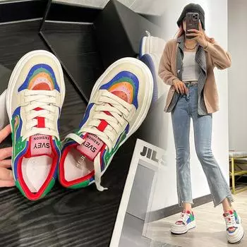 Осенние повседневные туфли в стиле утки-мандаринки на толстой подошве с женской обувью в стиле «высокая сотня» 40