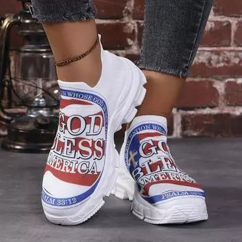 Осенние принты кроссовки на платформе для женщин больших размеров дышащая сетка белые кроссовки женские слипоны на толстой подошве вулканизированные туфли 36 белый
