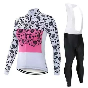 Осенние профессиональные велосипедные майки, комплект одежды для велоспорта, женские белые нагрудники с длинными рукавами, брюки для велосипедной одежды, костюм для гонок на велосипеде, спортивная одежда, колготки S