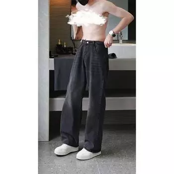 Осенние прямые джинсы мужские потертые повседневные модные брендовые уличные дизайнерские ощущения, прочные и красивые ретро плиссированные брюки длиной до пола S темно-синий