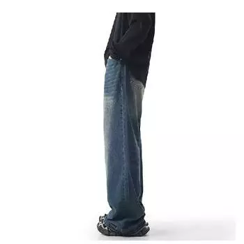 Осенние прямые джинсы мужские потертые повседневные модные брендовые уличные дизайнерские ощущения, прочные и красивые ретро плиссированные брюки длиной до пола S светло-синий