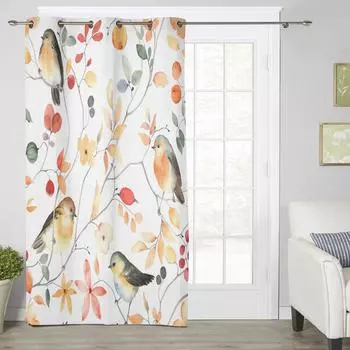 Осенние птицы, цветы, ветки деревьев, современные оконные шторы для гостиной, спальни, кухонные шторы, шторы 135W x 60H(cm) x1