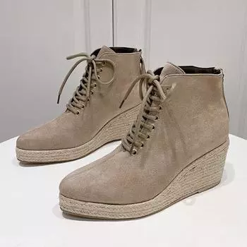 Осенние ретро-ботфорты на платформе из флока для женщин, модные женские туфли с мягкой подошвой, дизайнерские туфли на высоком каблуке Botas De Mujer 36
