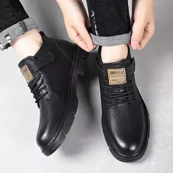 Осенние ретро мужские повседневные ботильоны модные туфли на платформе деловые ботинки челси для мужчин досуг свидания вечеринки мужские кожаные ботинки 38 чёрный