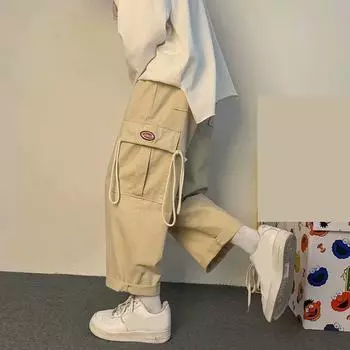 Осенние ретро мужские прямые широкие брюки-карго из хлопка мужские уличные прямые походные свободные мешковатые спортивные брюки повседневные брюки с боковым карманом XXXL хаки