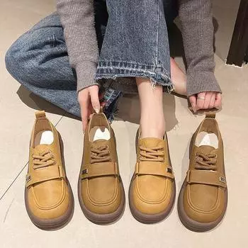 Осенние ретро туфли Мэри Джейн на шнуровке универсальные туфли с круглым носком женские модные и удобные 35 хаки