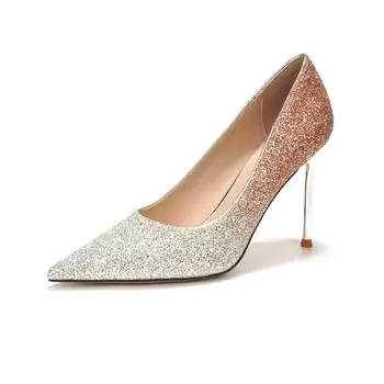 Осенние роскошные женские туфли-лодочки с острым носком и неглубоким вырезом, расшитые блестками, на шпильках, на высоком каблуке, одинарные туфли для банкета и свадьбы 35