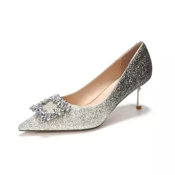 Осенние роскошные женские туфли-лодочки со стразами и квадратной пряжкой, женские туфли на высоком каблуке, туфли для банкета, свадьбы 35