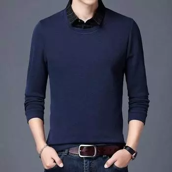 Осенние рубашки из искусственной кожи для отпуска, мужские толстые футболки с длинным рукавом, свитера, рубашки больших размеров, топы с отворотами M серый