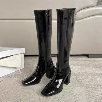 Осенние сапоги до колена, женские дизайнерские сапоги на толстом каблуке с квадратным носком, женские туфли, элегантные ботильоны для вечеринок 35