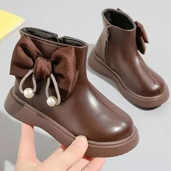 Осенние сапоги принцессы для девочек из искусственной кожи, модные модные сапоги для маленьких девочек, нескользящая обувь с мягкой подошвой для детей 21 чёрный