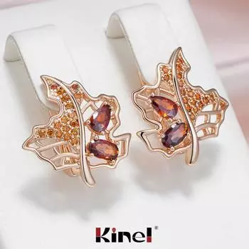 Осенние серьги Kinel с красным цирконием для женщин, ювелирные украшения цвета розового золота