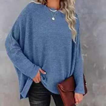Осенние сексуальные пуловеры с открытыми плечами, женские элегантные свободные вязаные свитера с круглым вырезом, женские зимние однотонные повседневные теплые трикотажные изделия 29568 S орион