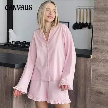 Осенние шорты с длинными рукавами, пижамный костюм из хлопка с деревянными ушками, свободная модная женская домашняя одежда S синий