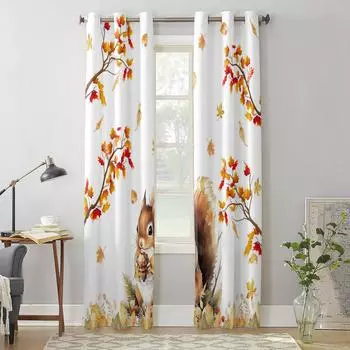 Осенние шторы с изображением белки и кленового листа для спальни, гостиной, оконных штор, жалюзи, кухонного декора, занавесок 135W x 60H(cm) x1